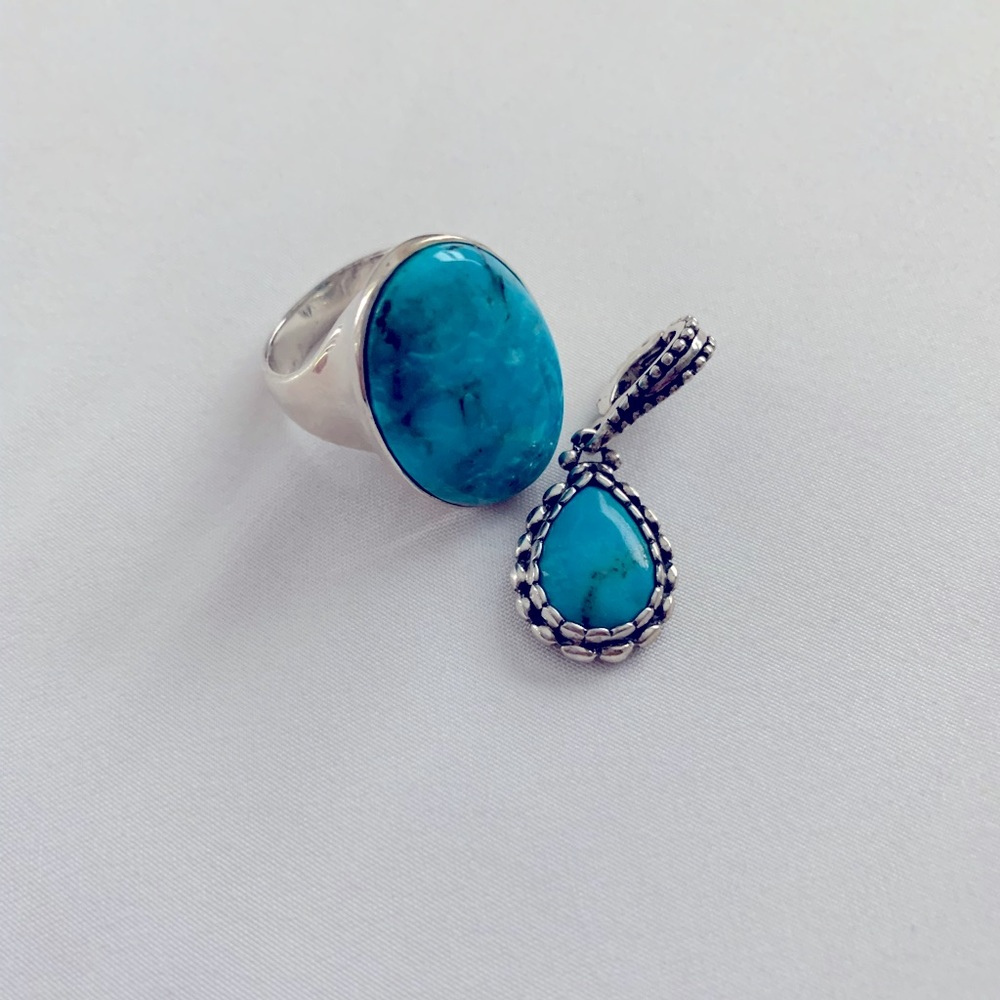 Turquoise ring and pendant charm set 925 silver